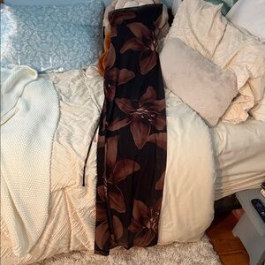 Windsor Strapless Dress in Black and Brown Floral